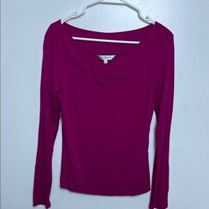 LK Bennett London S Magenta Long-Sleeve V-Neck Top Modern Chic Vibrant Everyday